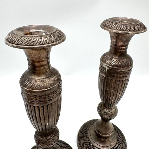 Vintage Set of 2 Silverplate Pillar Candle Sticks Made in India holders - Picture 4 of 9